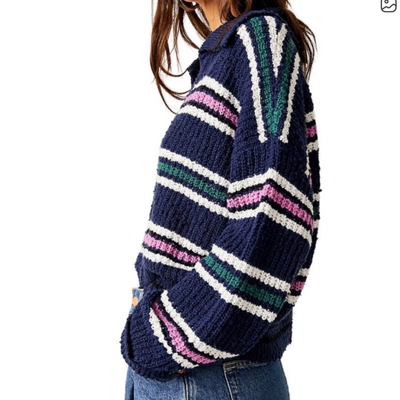 Free People Pullover Kennedy Striped Navy Sweater size small - Picture 3 of 5